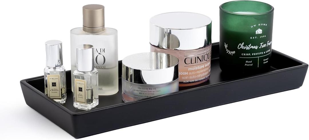 JO LAVIE Bathroom Vanity Tray  12"x5" Black Resin Counter Organizer for Perfume, Soap, Jewelry & Candles  Minimalist Tray for Sink, Dresser, Airbnb, Hotel or Bathroom Decor