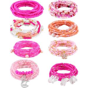 ELABEST 50” Tie-on African Waist Beads for Women Non Stretching 8Pcs Belly Beads Plus Size Colorful Handmade Beaded Waist Jewelry Accessories Body Chain