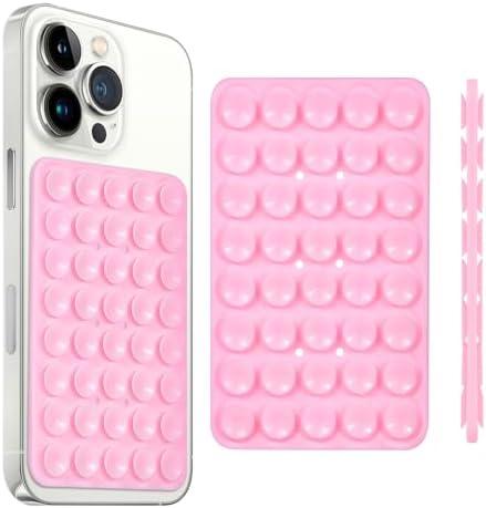 Pack of 6 Hlija Suction Cup Phone Case Mount Double-Sided,Silicon Sticky Phone Stand for iPhone and Android, Hands-Free Strong Grip Holder for Selfies and Videos - Baby Pink