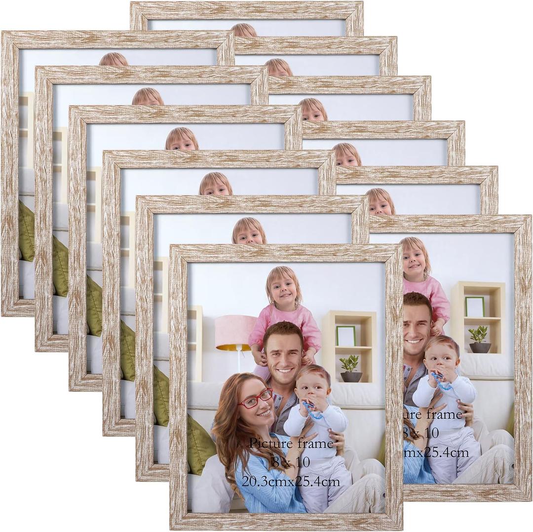 Giftgarden 8x10 Picture Frame Distressed Beige White Set of 12, Multi Rustic Wood Grain 8 by 10 Photo Frames Bulk for Wall or Tabletop Display