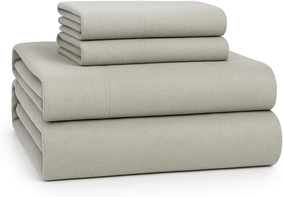 LANE LINEN 100% Cotton Queen Flannel Sheet Set - Brushed for Extra Softness - Lightweight & Durable Cotton Flannel Queen Sheet Set - Warm & Cozy Cotton Bed Sheets Queen Size, 15" Deep Pocket - Silver