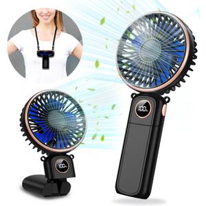 Portable Handheld Fan 5200mAh, USB Rechargeable Foldable Electric Personal Small Mini Hand Held Fan, 22Hrs Runtime, 6 Speeds, LED Display, Battery Powered, Gift for Men, Women, Travel, Outdoor, Makeup (Black)