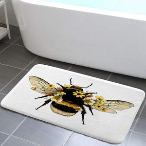 NYMB Wild Animals Bee with Daisy Flower Bathroom Rug Bath Mat, Farmhouse Modern Bird Bee Garden Vintage Queen Floral Kitchen Shower Mat, Bedroom Door Mat, (17X29) (3'4" x 5' (Rectangular))