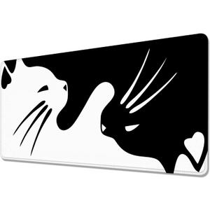 Cute Black and White Cats Desk Mat,Large Gaming Mouse Pad,Non-Slip Rubber Base Mousepad with Stitched Edges,Waterproof Mouse Mat Desk Pad for Work, Game, Office (31.5x15.7 in)