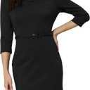 Allegra K Business Elegant Funeral Dresses for Women's Boat Neck 3/4 Sleeve Pleated Modest Midi Dress (Medium)