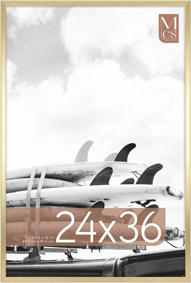 MCS Foundation 24x36 Poster Frame Traditional Brass, Vertical & Horizontal Wall Hanging Large Picture Frame for Photos, Posters & Art Prints (1-Pack)