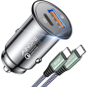 AINOPE 67.5W Car Charger USB C Fast Charge for iPhone 17 Pro Max, PD 45W USB C Car Charger Fast ChargingMini &MetalCigarette Lighter Adapter USB-C Charger for Samsung Galaxy S26 S25 for iPhone16 15 (3.3FT)