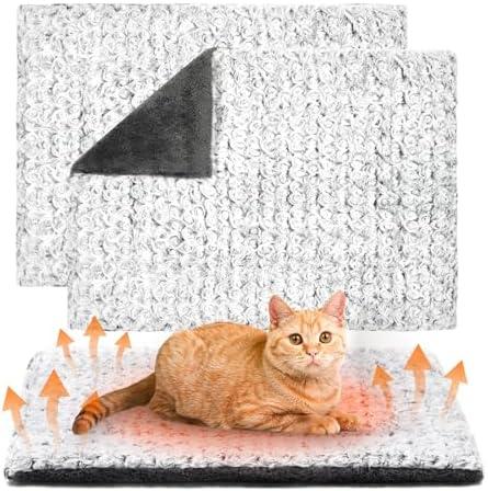 Papettly 1-Pack Self Warming Cat Bed - 24 x 18 in - Machine Washable Cat Heating Pad - 3cm/1.18in Thickened Pet Heating Pad for Cats & Dogs