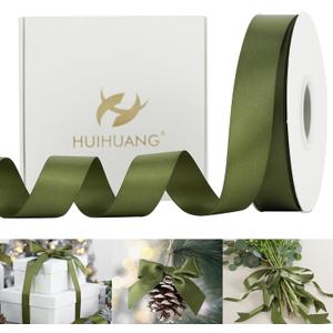 HUIHUANG Satin Ribbon 1 inch Moss Green Ribbon 50 Yards Double Face Silk Satin Ribbons for Crafts Christmas Tree Decor Gift Wrapping Bows Bridal Floral Bouquet Wedding Invitation Card Party Decor