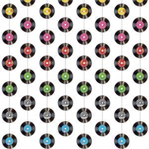Cindeer 8 Pieces Rock and Roll Party Decorations Retro Record Paper Garlands Vintage Themed Streamer Banners Hanging Decorations for 50s 60s 70s Music Birthday Party Supplies (Retro Record)