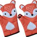 Oven Mitts Fox Design Heat Resistant Oven Gloves Cotton Mittens for Kitchen Baking Cooking BBQ Cotton Lined Cooking Mitt Set
