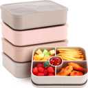 4 Pack Silicone Bento Boxes for Adults, 5 Compartment Reusable Lunch Containers with Sauce Section, Leakproof Meal Prep Snack Box Microwave & Dishwasher Safe for Office(Light Color)