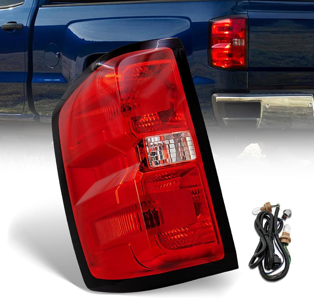 VPIMOZO Rear Tail Light Assembly Compatible With 2014-2015 Chevy Silverado 1500 2500HD 3500HD 2015 Sierra 3500HD Left Driver Side With Bulb&Harness Replacement GM2800261 GM2801261