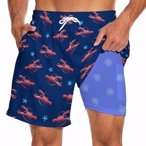 Feim-AO Men's Crawfish Swim Trunks with Compression Liner Neon Swimming Trunks Crawfish Beach Shorts with Pockets Summer Shorts M