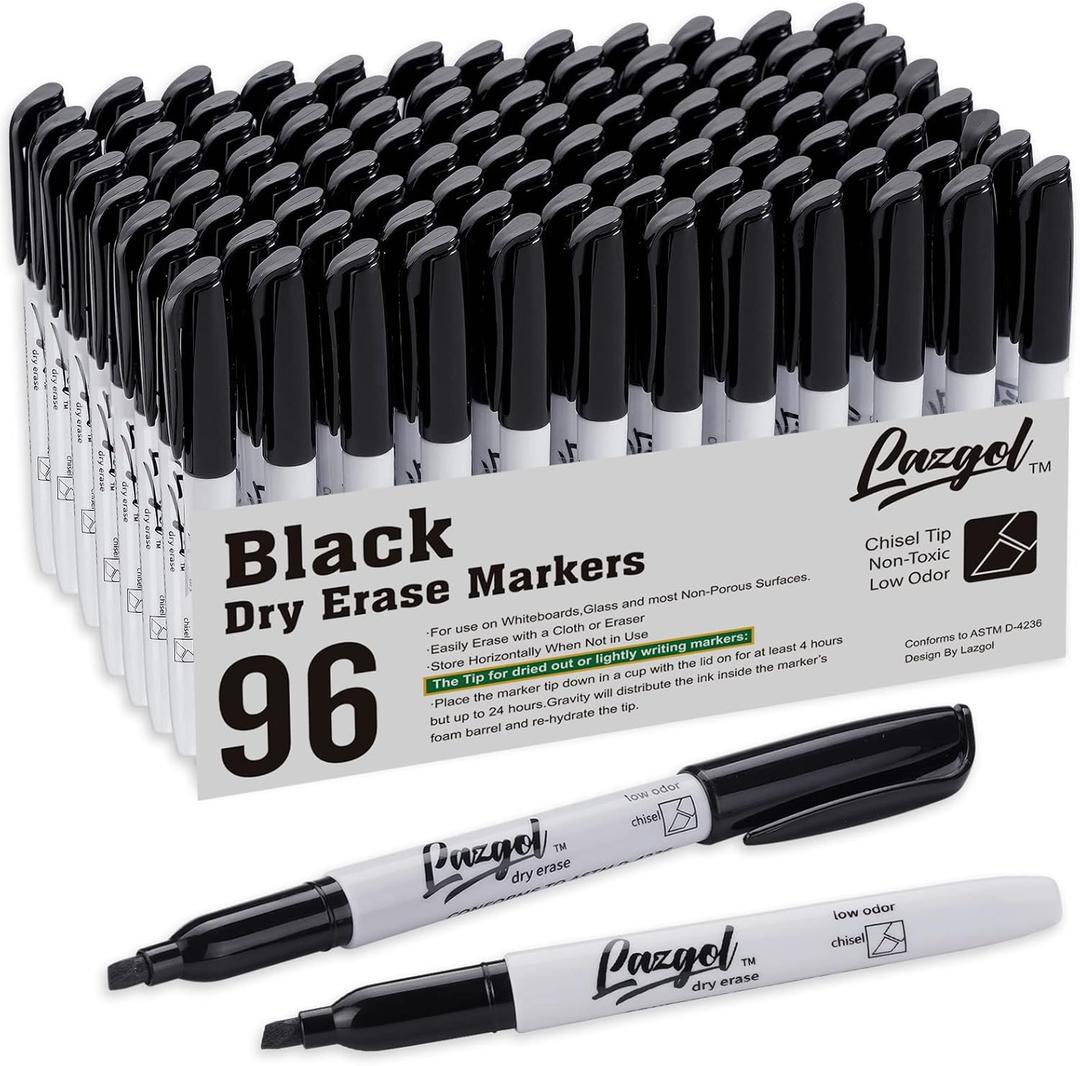 Dry Erase Markers Bulk, 96 Pack Black Dry Erase Markers Chisel Tip, Low Odor Whiteboard Markers for School, Office Supplies, Perfect for Writing on White Board, Mirror,Calender