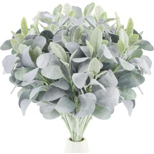 Jexine 15 Pcs Artificial Lambs Ear Greenery Stems Faux Branches for Weddings Bouquets Picks Rustic Wedding Centerpiece Artificial Greenery Spray for Home Farmhouse DIY Wreath Floral Arrangement