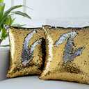 LIGICKY Magic Reversible Glitzy Sequin Throw Pillow Covers Sparkling Decorative Square Cushion Cover Pillow Cases for Home Christmas Wedding Party Decor, Set of 2 (16 x 16 Inches, Gold & Silver)
