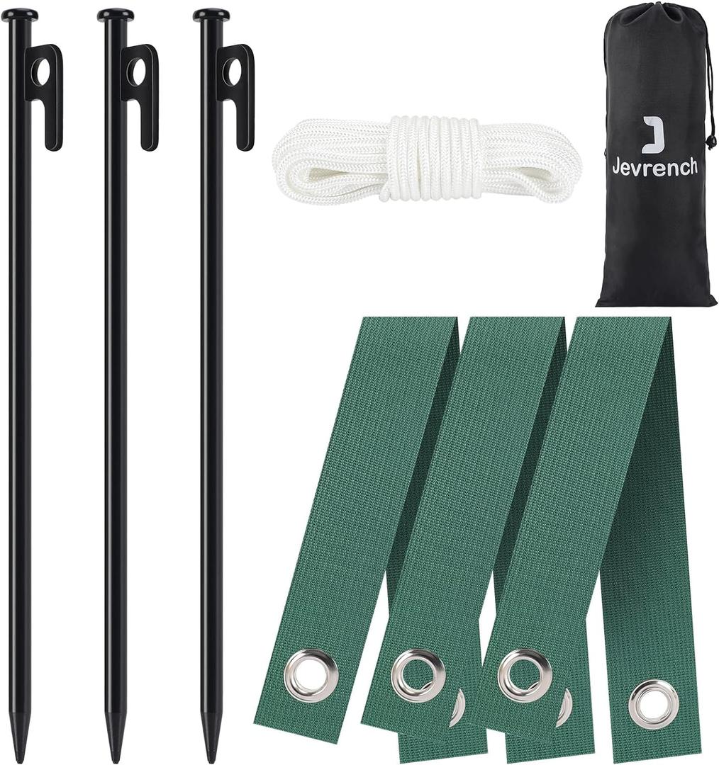 Tree Stake Kits, Heavy Duty Tree Stakes and Supports Kits for Young Trees Against Bad Weather, 3 Pcs Tree Stake, 3 Pcs Tree Straps, 32.8 FT Rope