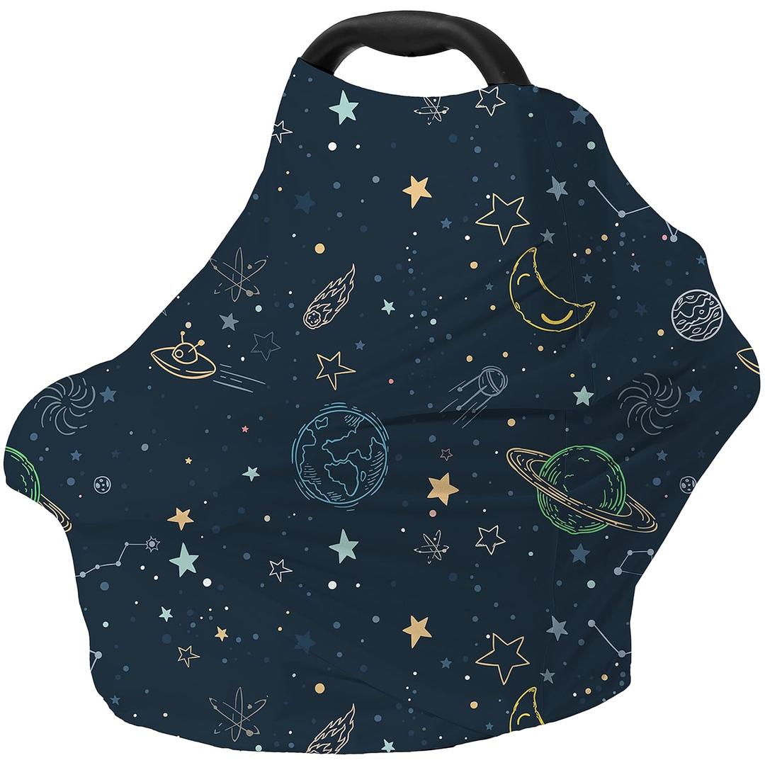 Car Seat Covers for Babies Multi-use Breastfeeding Cover Carseat Canopy Cover, Infant Stroller Covers for Boys and Girls (Navy Blue Space)