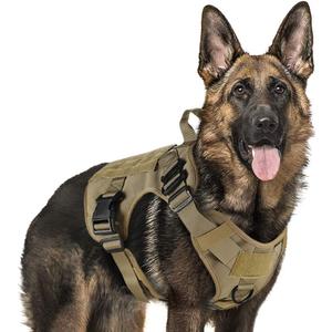 rabbitgoo Tactical Dog Harness Medium Sized, Heavy Duty Pet Harness with Handle, No-Pull Service Vest Medium Breed, Adjustable Military Dog Vest for Training Hunting Walking, Brown, M