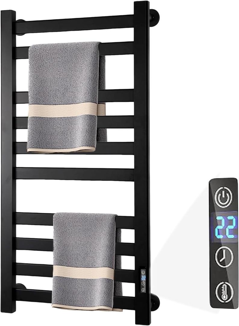 Heated Towel Rack for Bathroom Towel Warmer Racks Wall Mounted with Timer & Temperature Multi-Level Adjustments with 10 Bars for Bathroom Shower Hot Tub Spa (Black)