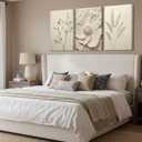 3Pcs Neutral Beige Floral Plant Canvas Wall art Textured Flower Botanical Painting Picture Wall Decor Vintage Blossom Poster Prints for Living Room Bedroom Bathroom Decoration, 16x24in-canvas