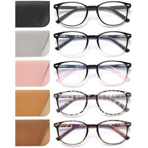 JOLISU 5 Pack Reading Glasses For Women,Blue Light Blocking Computer Reader Spring Hinge Eyeglasses, 1.75