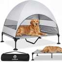 Elevated Dog Bed with UV-Proof Canopy, Outdoor Dog Tent with Powerful Adjustable Feet, Portable Pet Cot with Wider Shade, Raised Cooling Bed for Camping, Patio, Beach, Poolside