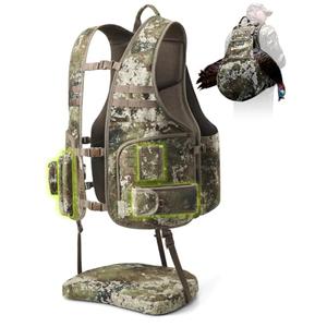 TIDEWE Turkey Vest with Seat, MOLLE System Tactical Hunting Vest with 4 Modular Add-Ons, Turkey Hunting Vest for Men & Women, Truetimber Strata