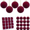 UMEEUTOO 16 Pcs Red Velvet Christmas Balls, 3.15 Inch Velvet Ornaments for Christmas Tree, Flocked Ornaments Balls for Wreath Garland - Burgundy