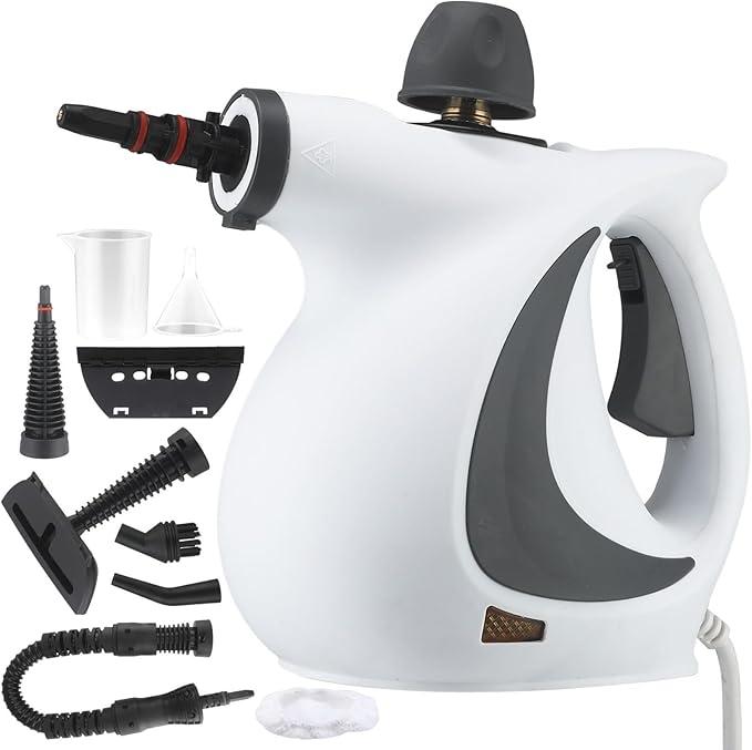 Handheld Steam Cleaner Multipurpose, 1050W Motor, 9 Accessories, 3.0BAR High-Pressure Steam, 135°C Fast Steam, 0.4L Tank, 8-10 Mins Runtime – for Kitchen, Bathroom, Car, Furniture (ashen)
