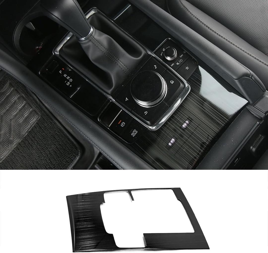 Car Accessories Fit for 2019 2020 2021 2022 2023 2024 2025 Mazda 3 Axela Interior Gear Shift Knob Console Media Panel Cover Trim (Brushed Black Style) Stainless Steel 1 PC