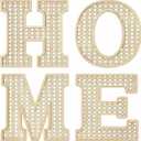 Wood Home Signs Wall Decor, Rattan Wood Home Letters Decor Signs, 4 Pcs Large 12x12 in Rusic Hanging Wall Art, Living Room Entryway Kitchen Hall Lounge Nursery, Housewarming Gift, Natural Wood Color