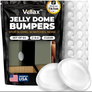 Pack of 3 Vellax Cabinet Door Bumpers 64 Pcs - Clear Self Adhesive Pads, Cabinet Stoppers, Rubber Bumpers for Drawers, Cupboards, Cutting Boards, Glass Tops, Picture Frames, Kitchen Furniture (Hemispherical)