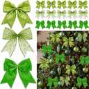 36 Pcs Christmas Bows with Twist Ties 6 Inch Velvet Mesh Ribbon Wreath Glitter Bows for Holidays Wreath Christmas Tree Railings Farmhouse Decoration DIY Craft Gift(Green)