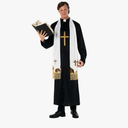 Morph Priest Costume Men Exorcist Outfit Adult Priest Costume With Collar Plus Accessories For Halloween Party XL