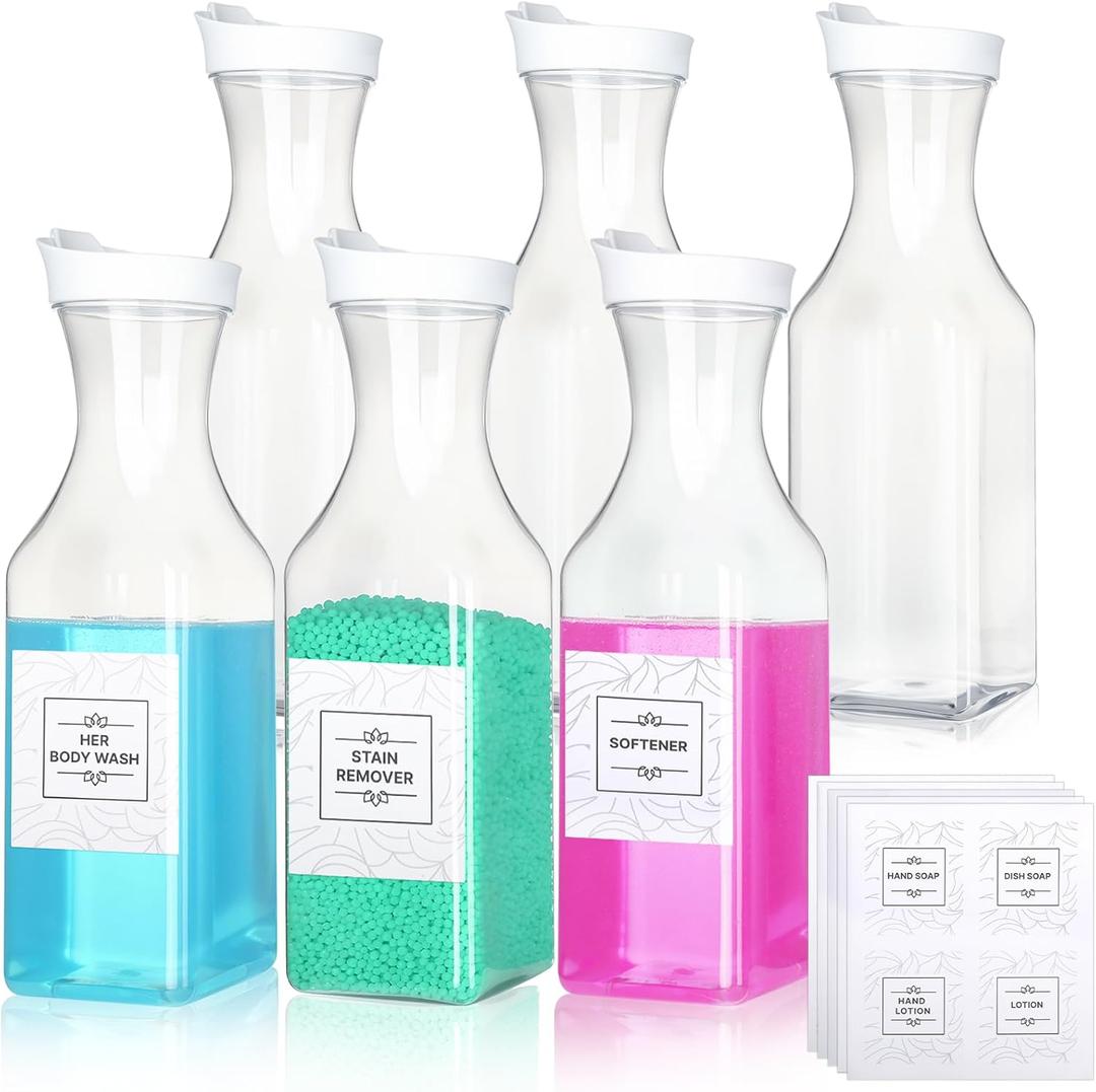 6 Pack Laundry Detergent Dispenser 53 oz Laundry Soap Dispenser with 20 Label Laundry Room Organization for Liquid Powder Bleach Scent Booster Beads