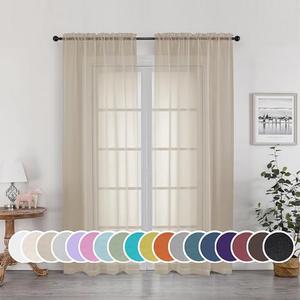 OWENIE Sheer Curtains 72 Inches Long for Bedroom Living Room, Rod Pocket Fimly Solid French Door Curtains Set of 2, Elegant Taupe Voile Curtains Panels Window Treatments, 42" Width