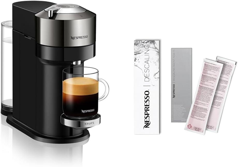 Nespresso Nepresso Vertuo Next Deluxe Coffee and Espresso Maker By De'Longhi, Dark Chrome Descaling Kit