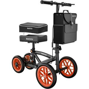 All Terrain Steerable Knee Scooter - 350 lbs Capacity Crutch Alternative for Ankle & Foot Injury Recovery | Deluxe Medical Scooter with Dual Handbrakes, Black (Orange)