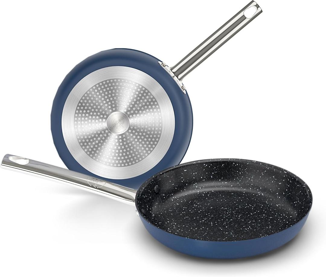 DishDelight Pots and Pans Set Nonstick, 9,11 Inch Induction Ceramic Cookware Set with Stay-Cool Handles, Added Plasma Diamond, Blue (2 Piece)
