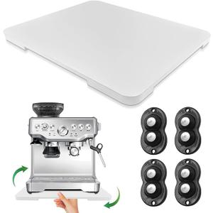 Appliance Slider 360° Rolling Tray for Coffee Maker Bamboo Coffee Pot Slider Tray Countertop Rotation Sliding Tray with Wheels, Small Appliances Mat White (small 11.8" × 9.8" × 0.6")