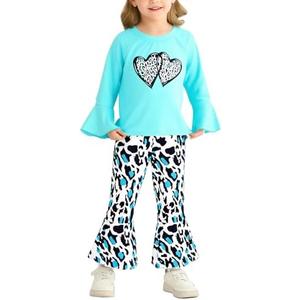 Cudtum Toddler Girl Clothes Long Flare Sleeve Tops Bell Bottom Pants Baby Girls’ Clothing Sets Cartoon Graphic Outfit Size 110