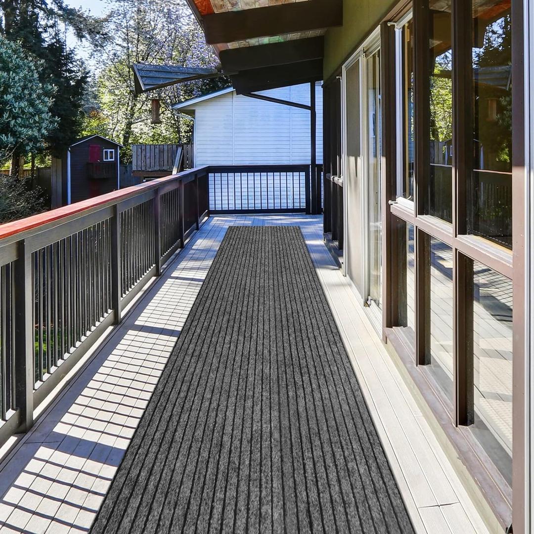 Runner Rug 2 ft x 6 ft Indoor/Outdoor Low Profile, Hallway, Kitchen, Patio, Deck Area, RV, Entryway, Garage, with Non-Slip Rubber Backing, Gray with Black Stripe, Custom