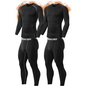 TELALEO 2 Set Mens Thermal Underwear Fleece Lined Long Johns 4 Pcs Base Layer Shirts Pant for Cold Winter Weather (Small)