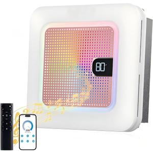 Smart Bathroom Exhaust Fan with Light & Bluetooth Speaker, Humidity & Odor Sensor, 3 RGB Dynamic Mode, Adjustable Lighting (0-2600lm,3CCT), 1 Sone Quiet, Easy Install (Pink), Standard