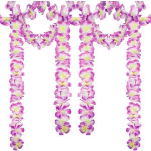 Moucuny 12 Pcs Tropical Flower Banner Hawaiian Garland Luau Flower Leis Garland Bulk Hawaii Party Decor Tropical Garland for Hawaii Summer Luau Tropical Decor(Purple)