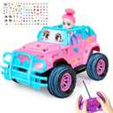 Remote Control Car- RC Truck with DIY Stickers and Doll for Kids Girls Birthday, 1:20 Scale RC Truck Full Functions Creative Racing Car for Toddlers Kids Indoor Outdoor Games, Pink