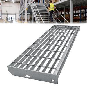 Galvanized Steel Stair Tread, 36x10in T4 Metal Stair Tread with Anti-Slip | Heavy-Duty Outdoor Metal Bar Grating Stair Tread with Anti-Slip Safety Nosing, Bolt-Down Stair Tread for Factory, Warehouses