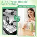 4 in 1 Travel Dispenser Bottle for Flying Essentials Camping Toiletries Pump Leak Proof Size Portable Containers for Shampoo Lotion Creams Body Wash Conditioner Refillable Attached Label (Green)